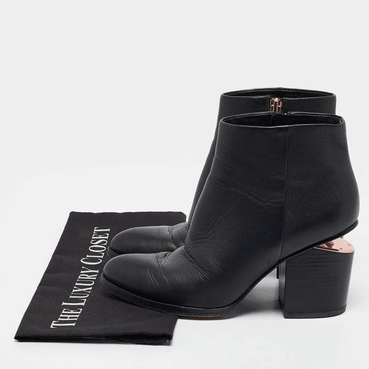 Pre Owned Alexander Wang Black Leather Gabi Ankle Length Boots Size 38