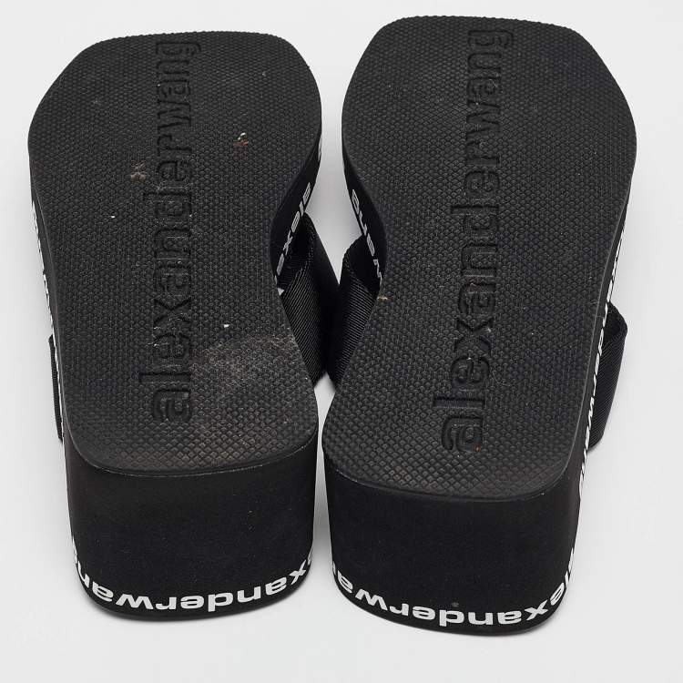 Pre Owned Alexander Wang Black Canvas Thong Wedge Sandals Size 37