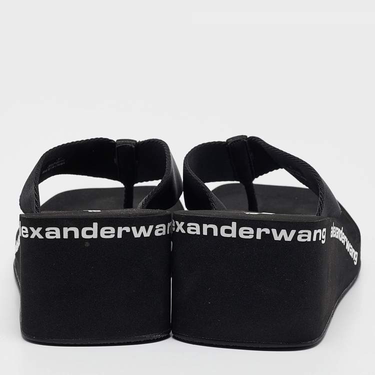 Pre Owned Alexander Wang Black Canvas Thong Wedge Sandals Size 37