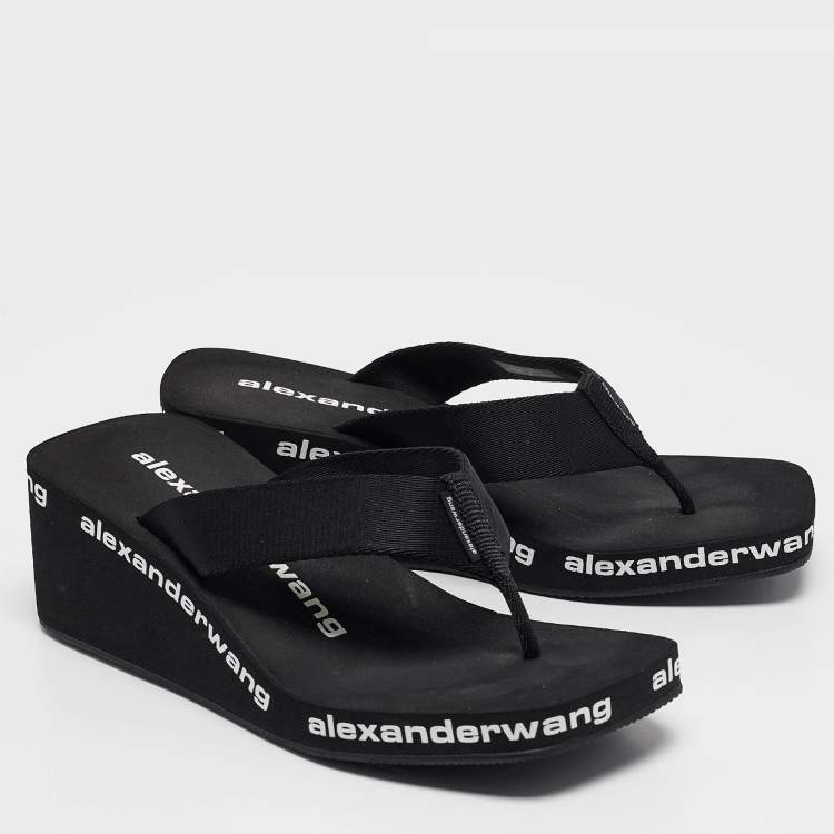 Pre Owned Alexander Wang Black Canvas Thong Wedge Sandals Size 37