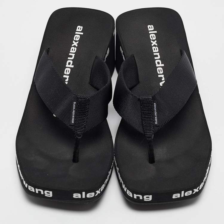 Pre Owned Alexander Wang Black Canvas Thong Wedge Sandals Size 37