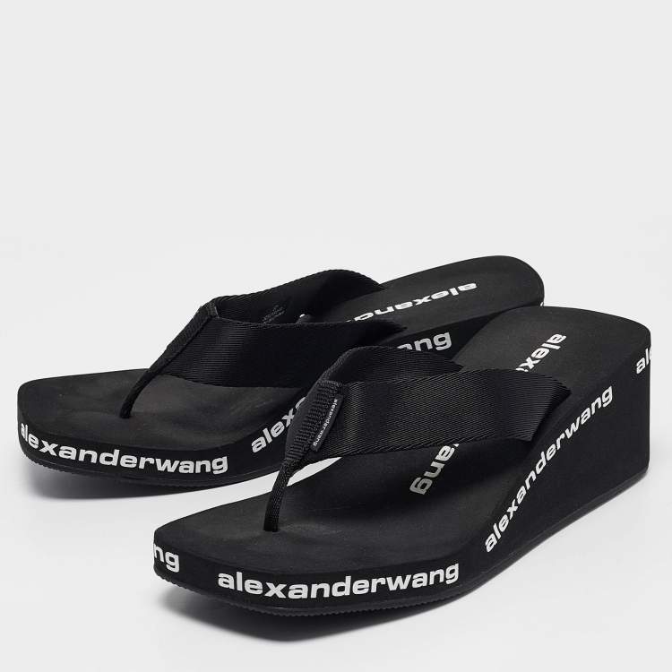 Pre Owned Alexander Wang Black Canvas Thong Wedge Sandals Size 37