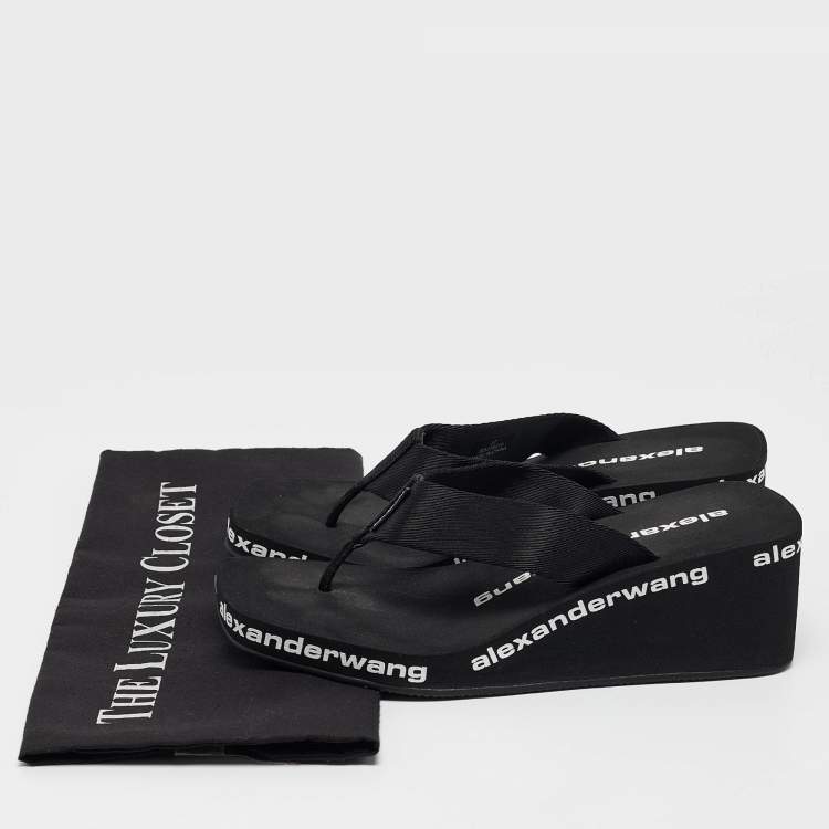 Pre Owned Alexander Wang Black Canvas Thong Wedge Sandals Size 37