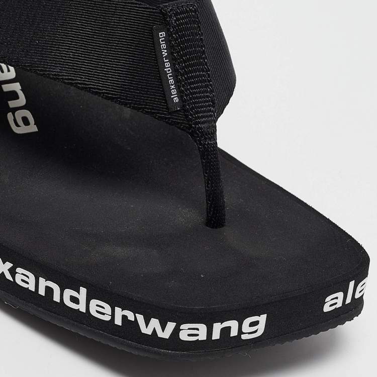 Pre Owned Alexander Wang Black Canvas Thong Wedge Sandals Size 37
