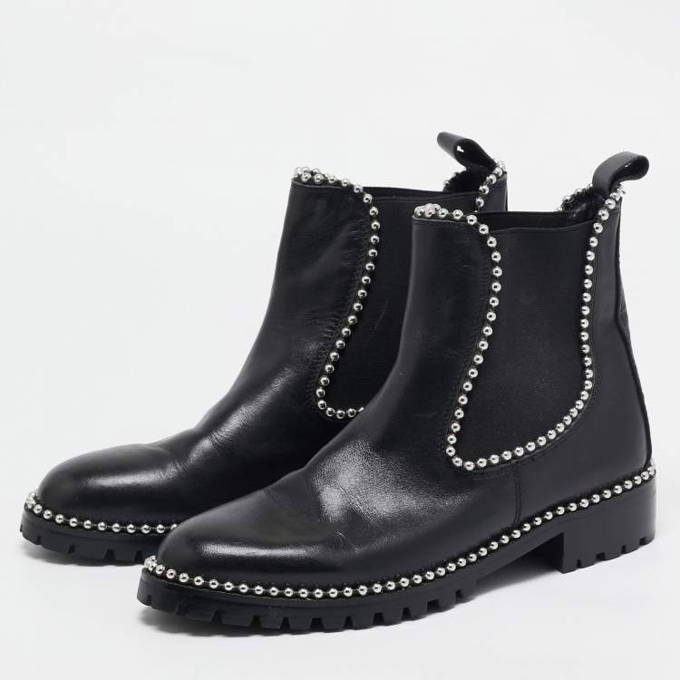 Pre Owned Alexander Wang Black Leather Studded Accents Chelsea Boots Size 40