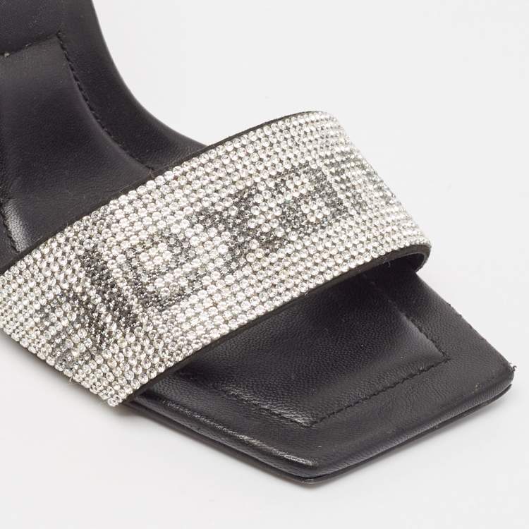 Pre Owned Alexander Wang Black Leather Crystal Embellished Julie Sandals Size 37