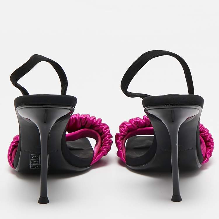 Pre Owned Alexander Wang Purple/Black Satin Julie Slingback Sandals Size 37