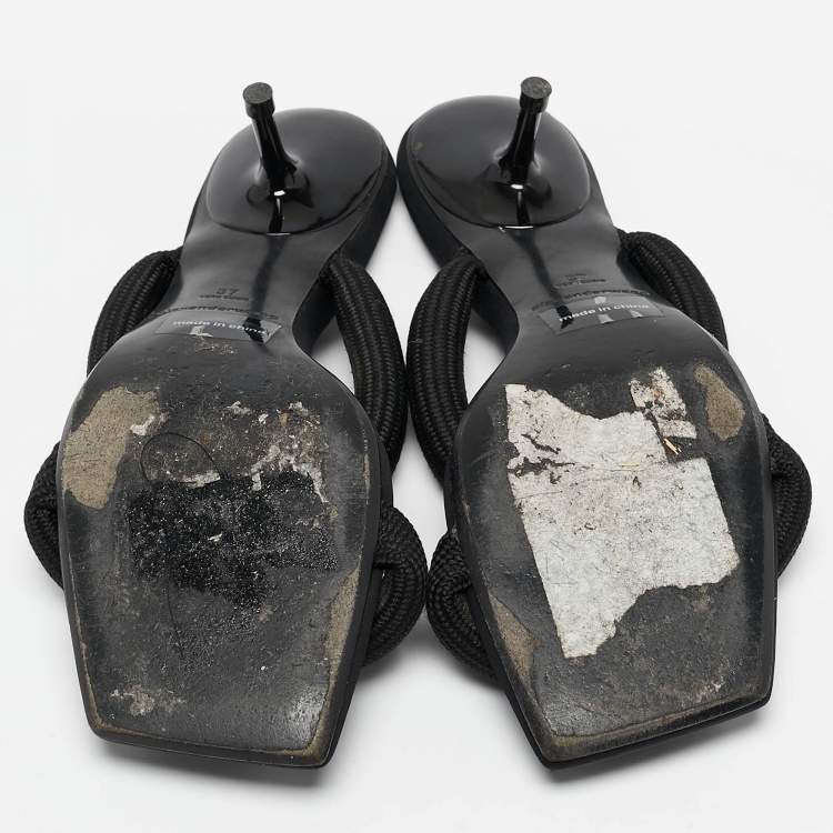 Pre Owned Alexander Wang Black Fabric Logo Print Slide Sandals Size 37