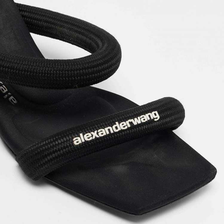 Pre Owned Alexander Wang Black Fabric Logo Print Slide Sandals Size 37