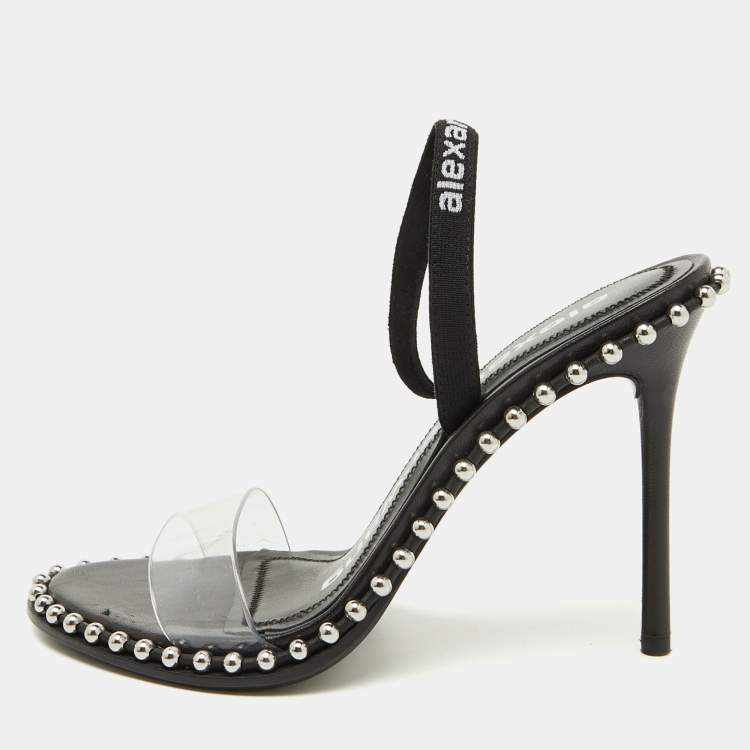 Pre Owned Alexander Wang Black PVC Studded Slingback Nova Sandals Size 35