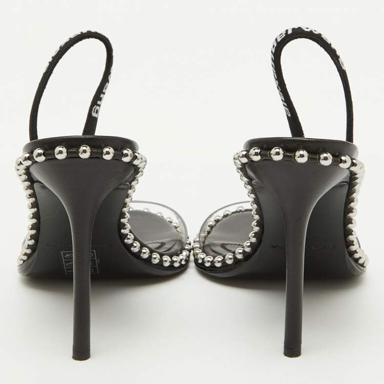 Pre Owned Alexander Wang Black PVC Studded Slingback Nova Sandals Size 35