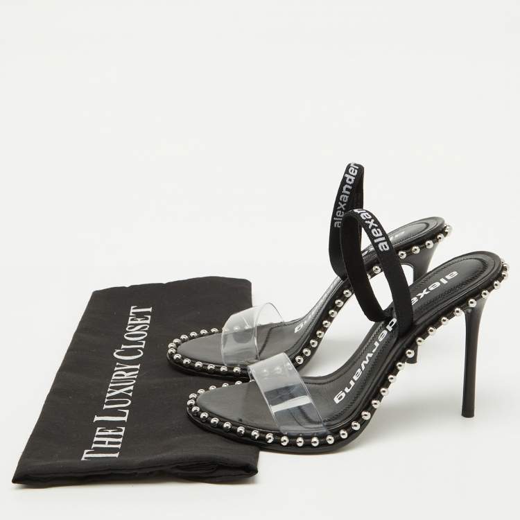 Pre Owned Alexander Wang Black PVC Studded Slingback Nova Sandals Size 35