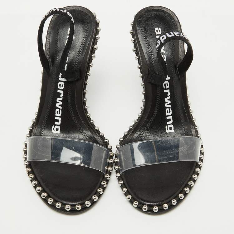 Pre Owned Alexander Wang Black PVC Studded Slingback Nova Sandals Size 35