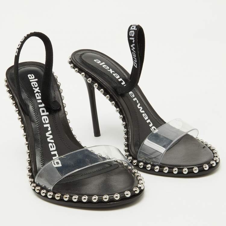 Pre Owned Alexander Wang Black PVC Studded Slingback Nova Sandals Size 35