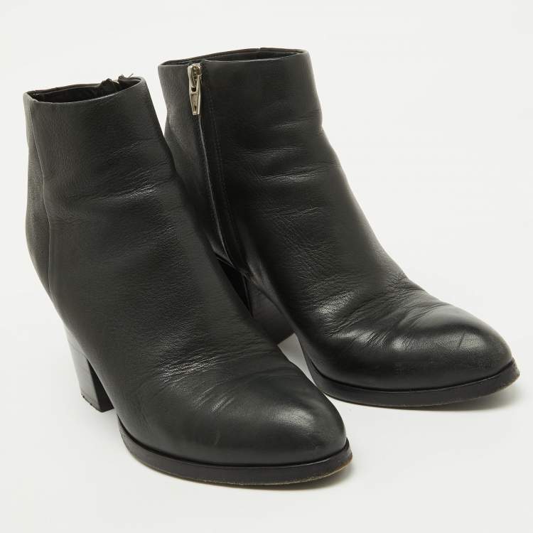 Pre Owned Alexander Wang Black Leather Block Heel Ankle Length Boots Size 39