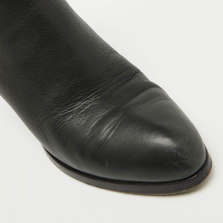 Pre Owned Alexander Wang Black Leather Block Heel Ankle Length Boots Size 39