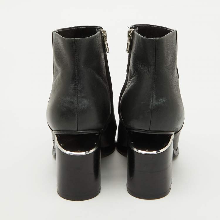 Pre Owned Alexander Wang Black Leather Block Heel Ankle Length Boots Size 39