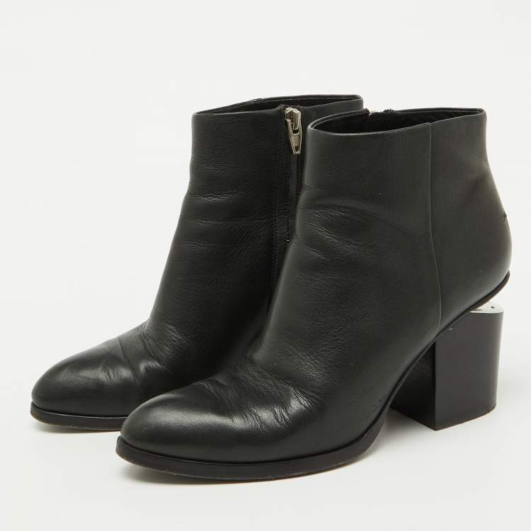Pre Owned Alexander Wang Black Leather Block Heel Ankle Length Boots Size 39