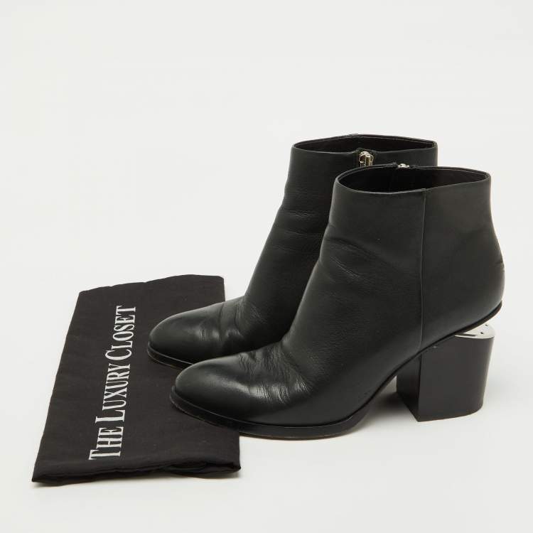 Pre Owned Alexander Wang Black Leather Block Heel Ankle Length Boots Size 39