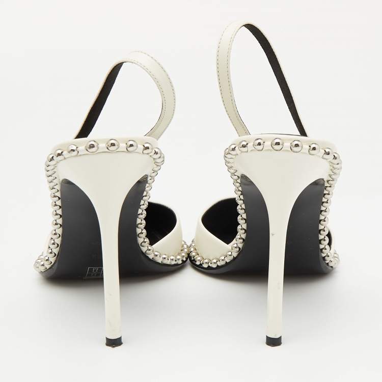 Pre Owned Alexander Wang White Leather Studded Rina Slingback Pumps Size 38.5