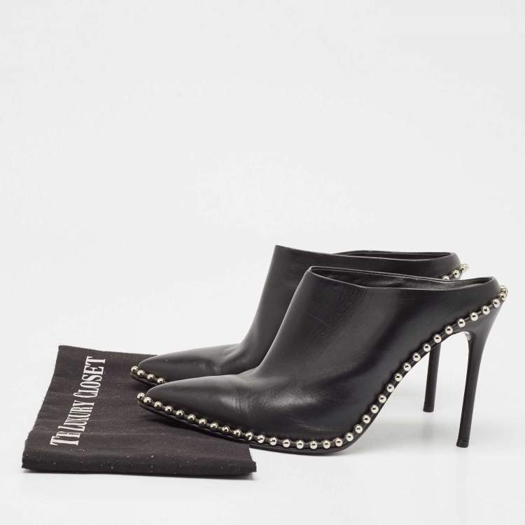 Pre Owned Alexander Wang Black Leather Eri Studded Pointed Toe Mules Size 39