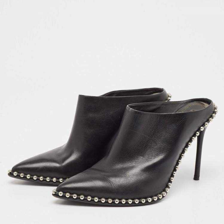 Pre Owned Alexander Wang Black Leather Eri Studded Pointed Toe Mules Size 39