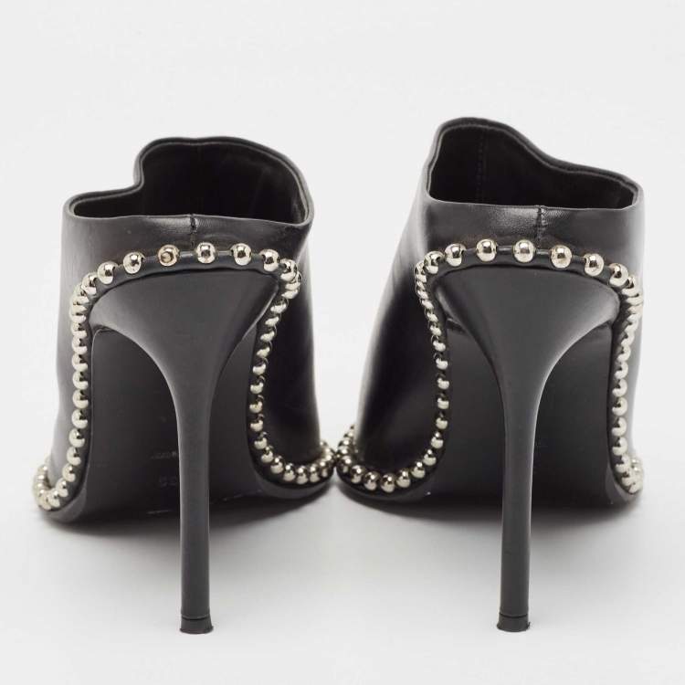 Pre Owned Alexander Wang Black Leather Eri Studded Pointed Toe Mules Size 39