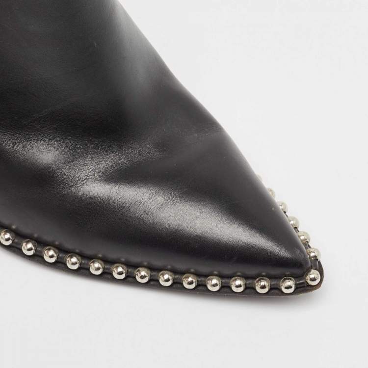 Pre Owned Alexander Wang Black Leather Eri Studded Pointed Toe Mules Size 39