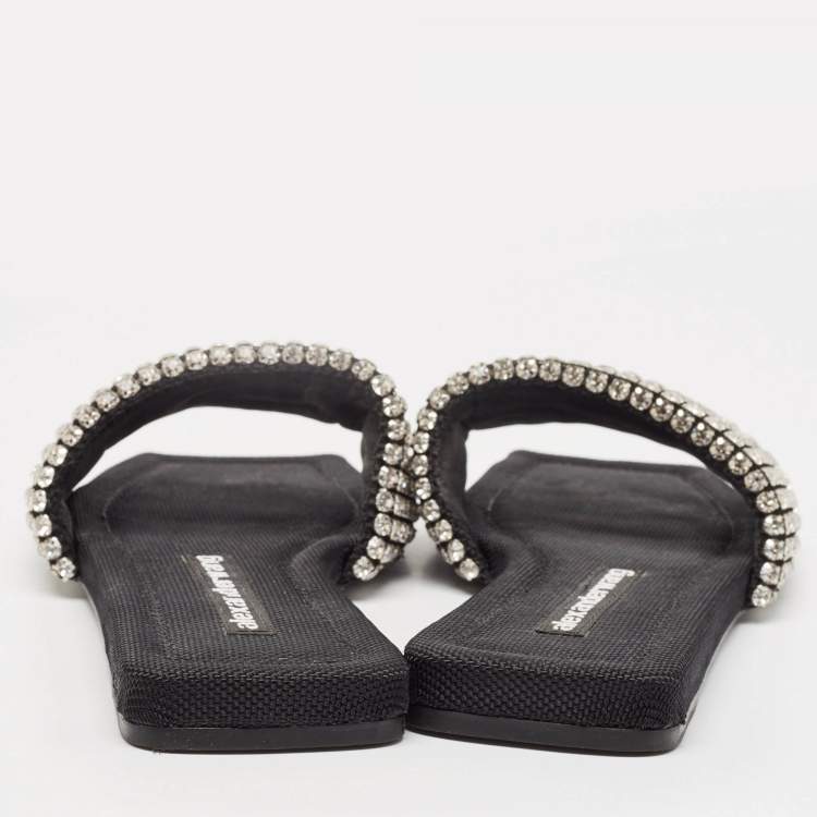 Pre Owned Alexander Wang Black Mesh Crystal Embellished Flat Sandals Size 37