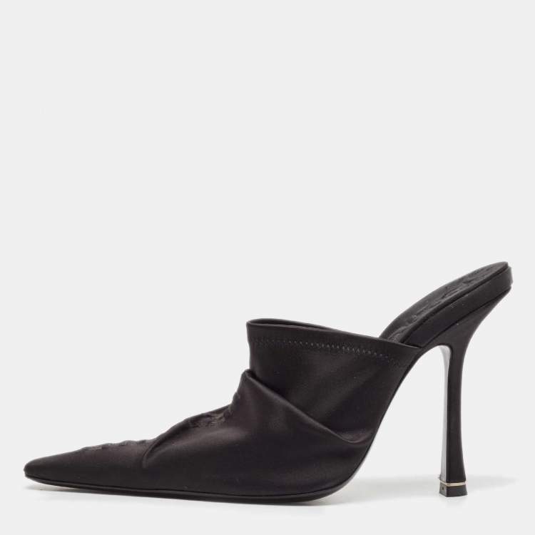 Pre Owned Alexander Wang Black Satin Pointed Toe Mules Size 40