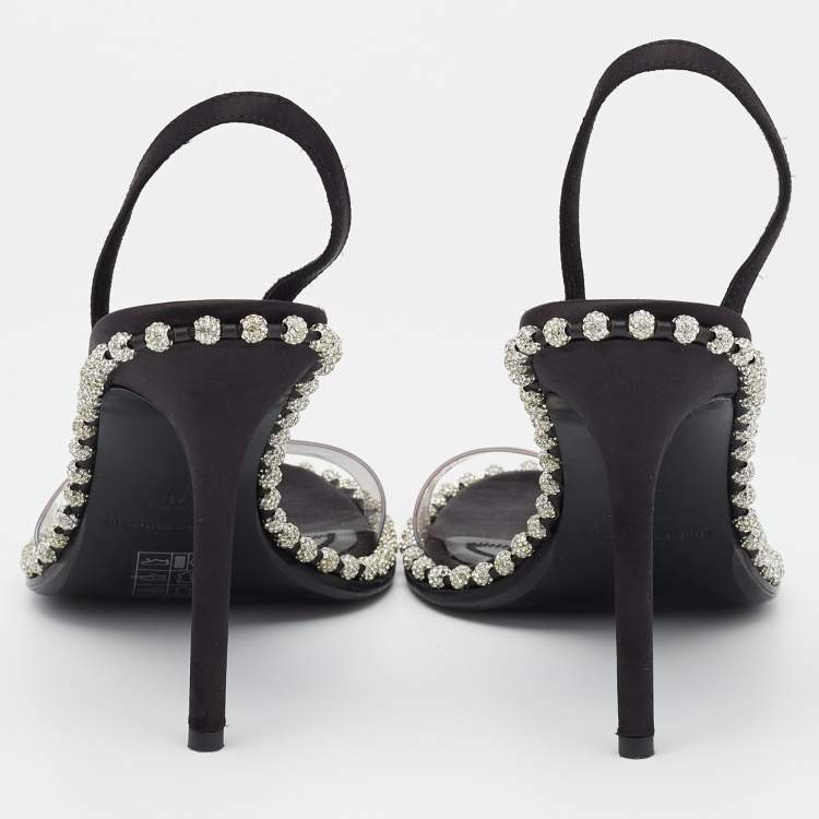 Pre Owned Alexander Wang Black Satin and PVC Studded Nova Slingback Sandals Size 37