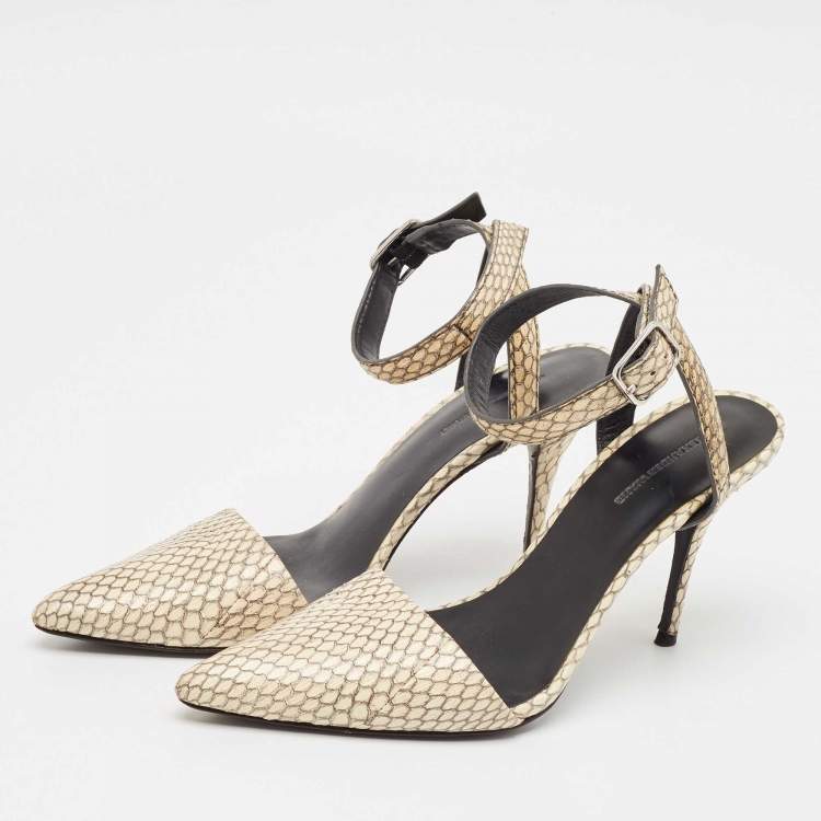 Pre Owned Alexander Wang Beige/Black Snakeskin Leather Ankle Strap Pumps Size 38