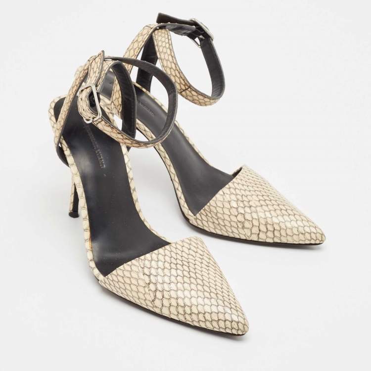 Pre Owned Alexander Wang Beige/Black Snakeskin Leather Ankle Strap Pumps Size 38