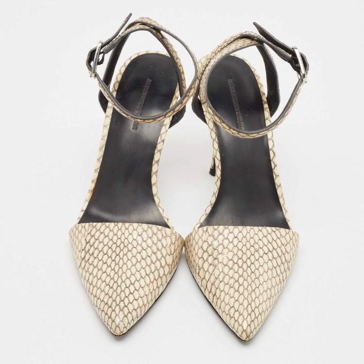 Pre Owned Alexander Wang Beige/Black Snakeskin Leather Ankle Strap Pumps Size 38