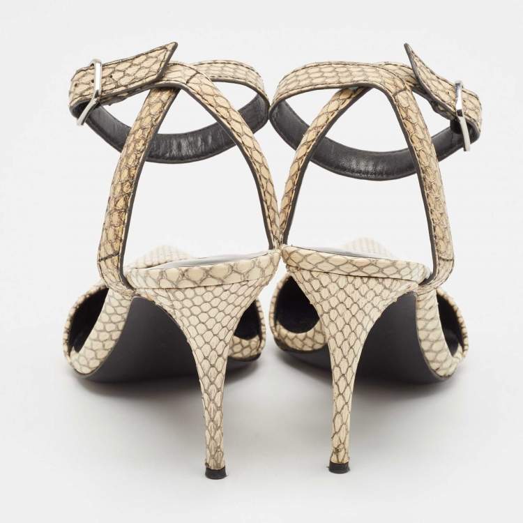 Pre Owned Alexander Wang Beige/Black Snakeskin Leather Ankle Strap Pumps Size 38
