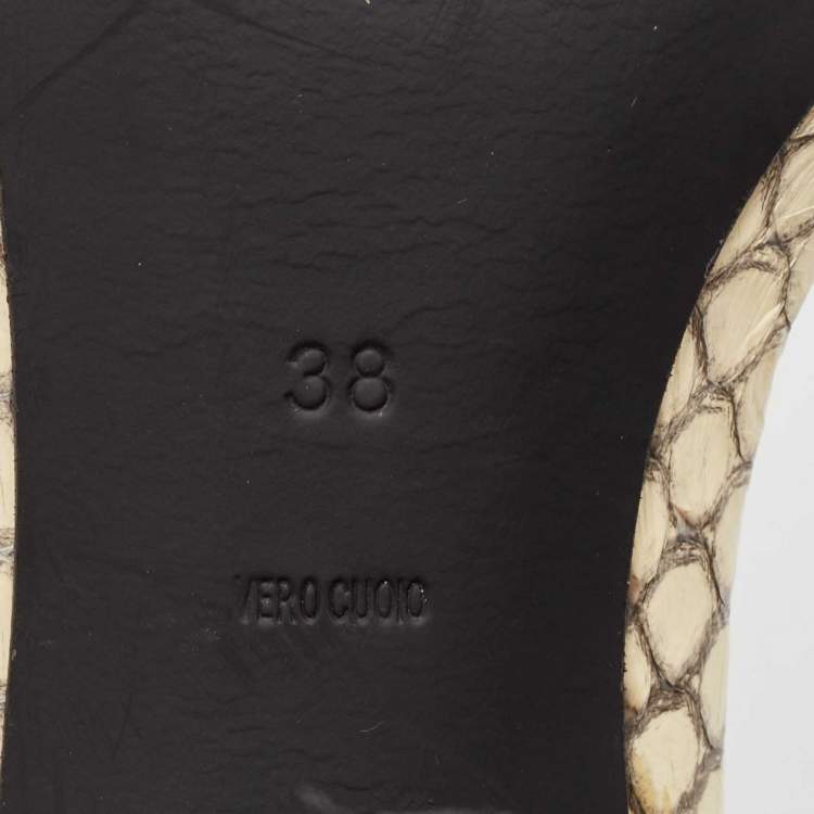 Pre Owned Alexander Wang Beige/Black Snakeskin Leather Ankle Strap Pumps Size 38