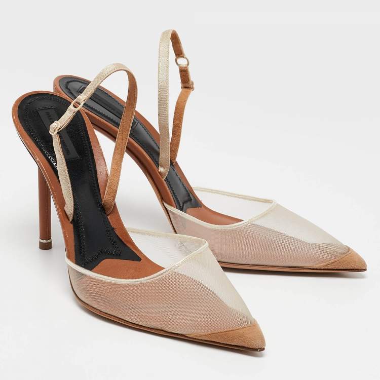 Pre Owned Alexander Wang Beige Mesh and Leather Lovisa Ankle Strap Pumps Size 39