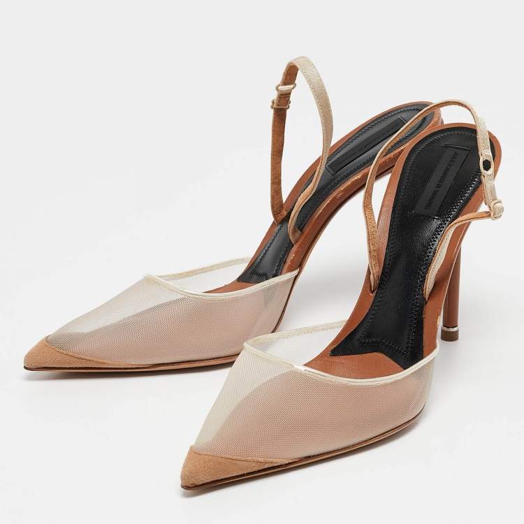 Pre Owned Alexander Wang Beige Mesh and Leather Lovisa Ankle Strap Pumps Size 39