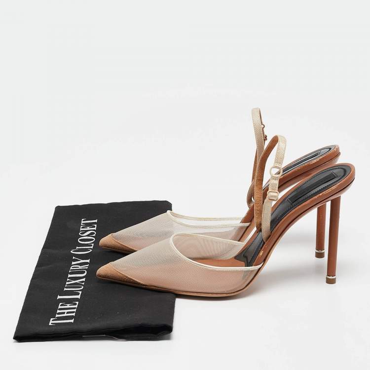 Pre Owned Alexander Wang Beige Mesh and Leather Lovisa Ankle Strap Pumps Size 39