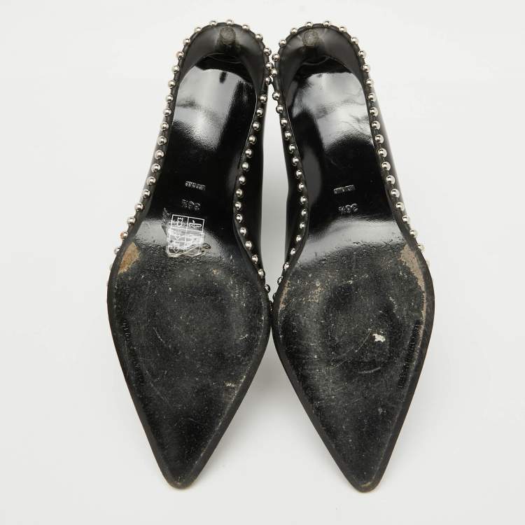 Pre Owned Alexander Wang Black Leather Eri Studded Pointed Toe Ankle Length Boots Size 36.5