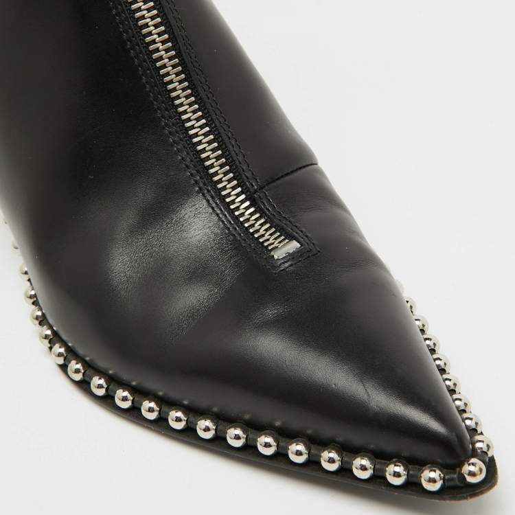 Pre Owned Alexander Wang Black Leather Eri Studded Pointed Toe Ankle Length Boots Size 36.5