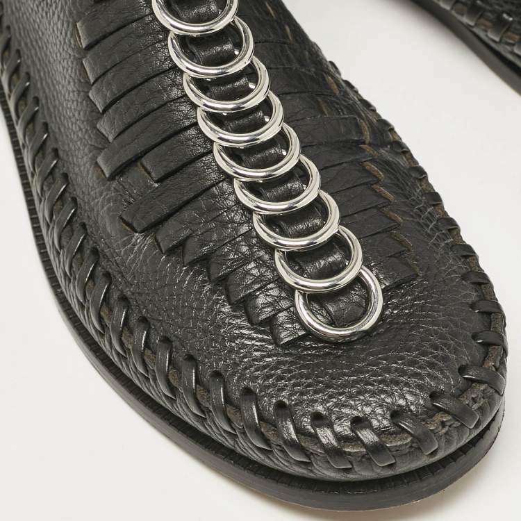 Pre Owned Alexander Wang Black Leather Fringe Montana Ankle Boots Size 38