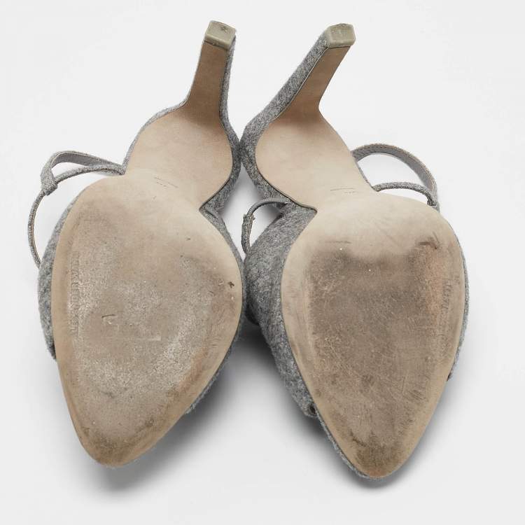 Pre Owned Alexander Wang Grey Wool Fabric Maryna Peep Toe Slingback Sandals Size 38