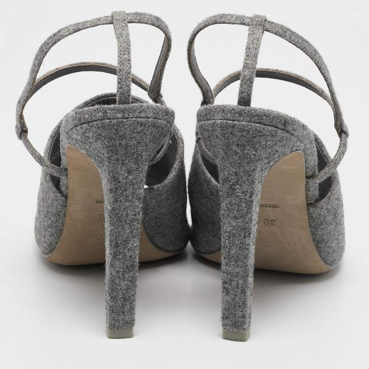 Pre Owned Alexander Wang Grey Wool Fabric Maryna Peep Toe Slingback Sandals Size 38