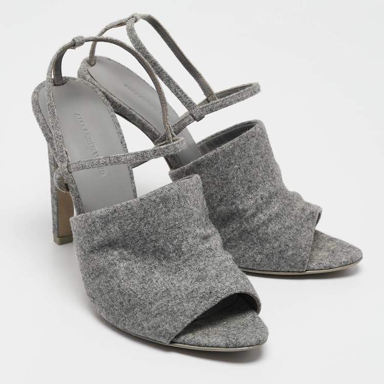 Pre Owned Alexander Wang Grey Wool Fabric Maryna Peep Toe Slingback Sandals Size 38