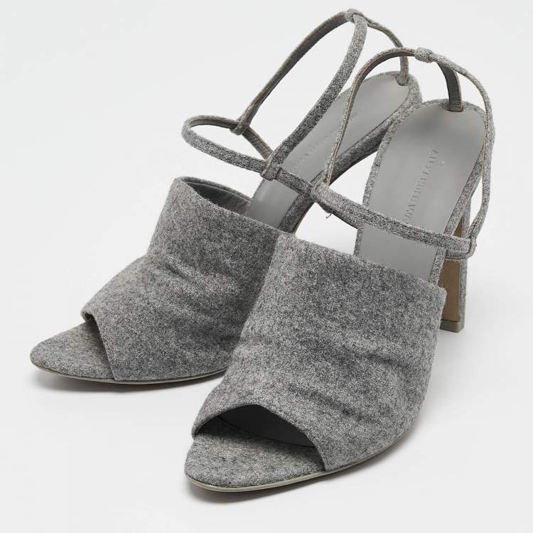 Pre Owned Alexander Wang Grey Wool Fabric Maryna Peep Toe Slingback Sandals Size 38