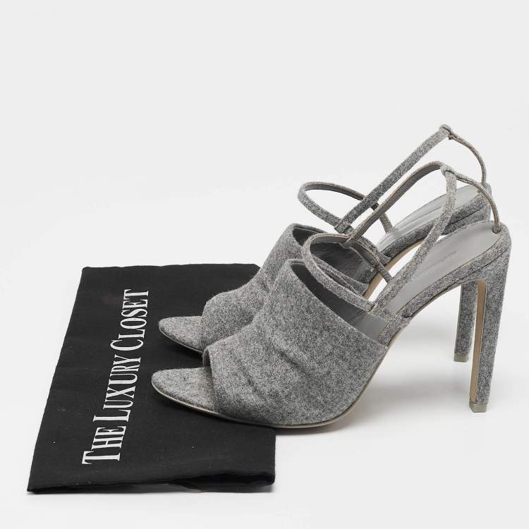 Pre Owned Alexander Wang Grey Wool Fabric Maryna Peep Toe Slingback Sandals Size 38
