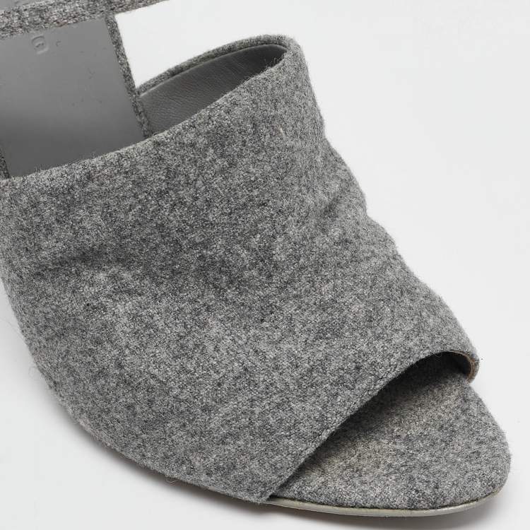 Pre Owned Alexander Wang Grey Wool Fabric Maryna Peep Toe Slingback Sandals Size 38
