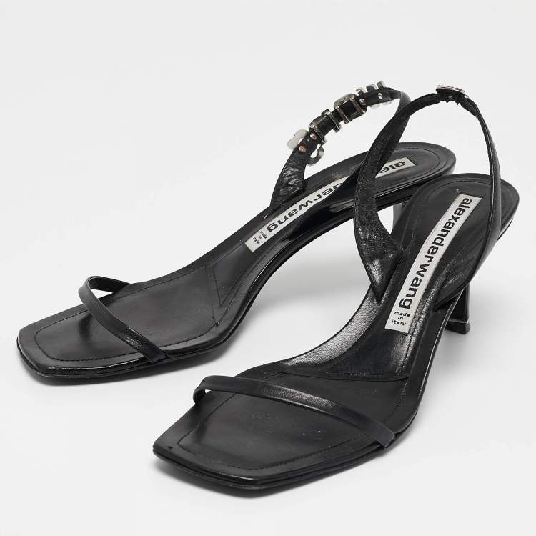 Pre Owned Alexander Wang Black Leather Ivy Slingback Sandals Size 40