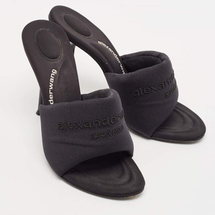 Pre Owned Alexander Wang Black Fabric Slide Sandals Size 38